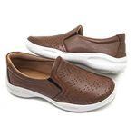 Tênis Feminino Confortável com elástico Couro Caramelo Levecomfort 