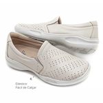 Tênis Feminino Confortável elástico Couro Creme Levecomfort 