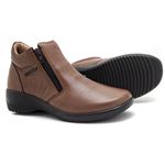 Bota Feminina Confortável Zíper Duplo Couro Caramelo Levecomfort 