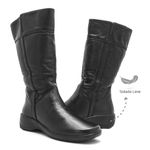 Bota Feminina Confortavel Zíper Couro Preto Levecomfort 