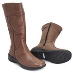 Bota Feminina Confortável Zíper Couro Caramelo Levecomfort
