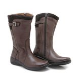 Bota Feminina Confortavel Zíper Couro Caramelo Levecomfort Copia