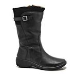 Bota Feminina Confortavel Zíper Couro Preto Levecomfort 
