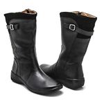 Bota Feminina Confortavel Zíper Couro Preto Levecomfort 