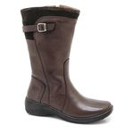 Bota Feminina Confortavel Zíper Couro Caramelo Levecomfort Copia
