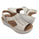 Sandália com Zíper em Couro Creme Levecomfort