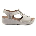 Sandália com Zíper em Couro Creme Levecomfort