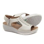 Sandália com Zíper em Couro Creme Levecomfort