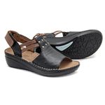 Sandália com Velcro em Couro Preto com Caramelo Levecomfort 