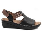 Sandália com Velcro em Couro Preto com Caramelo Levecomfort 