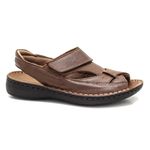 Sandália com Velcro em Couro Caramelo Levecomfort 