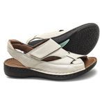 Sandália com Velcro em Couro Creme Levecomfort