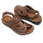 Sandália com Velcro em Couro Caramelo Levecomfort 