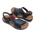 Sandália com Velcro em Couro Preto marinho e vermelho Levecomfort