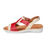 Sandália com Velcro Couro Creme com Vermelho Levecomfort 