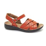 Sandália com Fivela Couro Laranja Levecomfort 