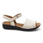 Sandália com Velcro em Couro Creme Levecomfort