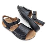 Sandália com Velcro Duplo Couro Preto Levecomfort