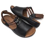 Sandália com Velcro em Couro Preto com Caramelo Levecomfort 