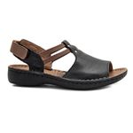 Sandália com Velcro em Couro Preto com Caramelo Levecomfort 