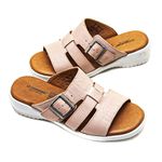 Sandália Feminina com Fivela Couro Nude Levecomfort 