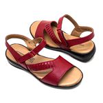 Sandália Feminina com Velcro Couro Vermelho Levecomfort 