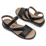 Sandália Feminina com Velcro Couro Preto Levecomfort 