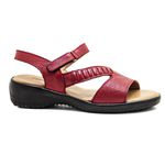 Sandália Feminina com Velcro Couro Vermelho Levecomfort 