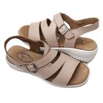 Sandália Feminina com Fivela Couro Nude Levecomfort