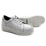 Tênis Feminino Confortável de Amarrar Couro Branco Levecomfort