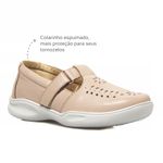 Sapatilha Feminina Confortável com Velcro Couro Nude Levecomfort 