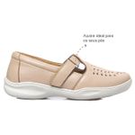 Sapatilha Feminina Confortável com Velcro Couro Nude Levecomfort 