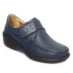 Sapato Feminino Conforto Vélcro Marinho Solado Preto Levecomfort 