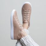 tênis feminino de couro macio cor Nude com cadarço cod. 1811M0248