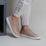 tênis feminino de couro macio cor Nude com cadarço cod. 1811M0248