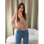 Blusa Manga Longa Renda Nude