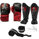 Kit Luva Boxe Muay Thai + Protetor Bocal + Protetor de Canela Lima Fighter Samurai