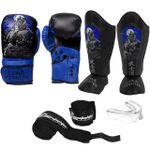 Kit Luva Boxe Muay Thai + Protetor Bocal + Protetor de Canela Lima Fighter Samurai 
