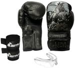 Kit Luva Boxe Muay Thai + Protetor Bocal + Protetor de Canela Lima Fighter Samurai 