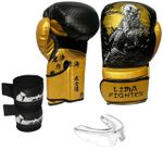 Kit Luva Boxe Muay Thai + Protetor Bocal + Protetor de Canela Lima Fighter Samurai 