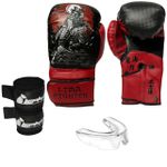 Kit Luva Boxe Muay Thai + Protetor Bocal + Protetor de Canela Lima Fighter Samurai