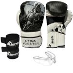 Kit Luva Boxe Muay Thai + Protetor Bocal + Protetor de Canela Lima Fighter Samurai 