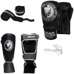 Kit Luva Boxe Muay Thai + Protetor Bocal + Protetor de Canela + Bandagem + Bolsa Academia para diversos treinos, Lima Fighter 