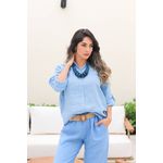 Conjunto Samira Linho Italiano Azul Hortênsia