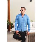 Camisa Masculina Enrico Linho Italiano Azul Hortênsia