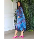 Kaftan Raquel Seda Italiana Azul Marinho