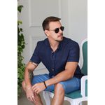 Camisa Masculina Davi Linho Italiano Azul Marinho