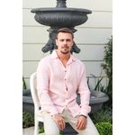 Camisa Masculina Samuel Linho Italiano Rosa Bebe