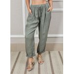 Calça Clássica Linho Italiano Verde Militar