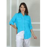 Camisa Clássica Linho Italiano Azul Turquesa
